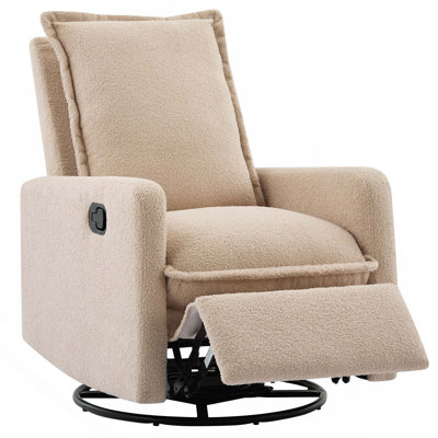 Teddy Fleece Swivel Rocking Glider Recliner Chair with 3-Position Locking Leg Rest