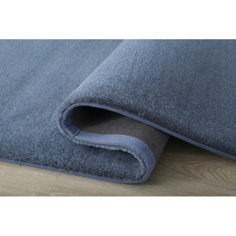 Tapis bleu uni en polyester tissé à la machine Ogilvie, Rectangle 5 pi x 7 pi