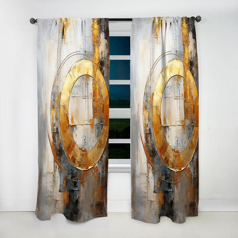 Gold Grey Gleaming Geometry IX - Modern Curtain - Velvet Room Darkening - 1 Panel, 52" W x 95" L