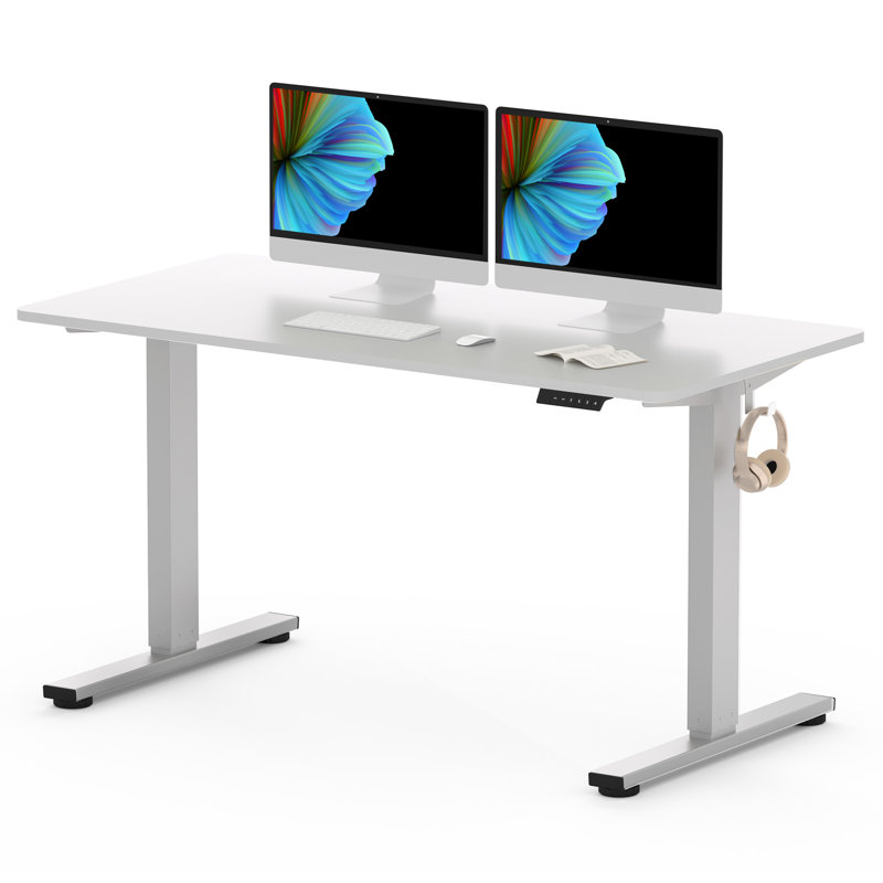 Bureau pour travailler debout à hauteur réglable Baysenie, Blanc, Gris, H 29 po x l 55 po x P 28 po
