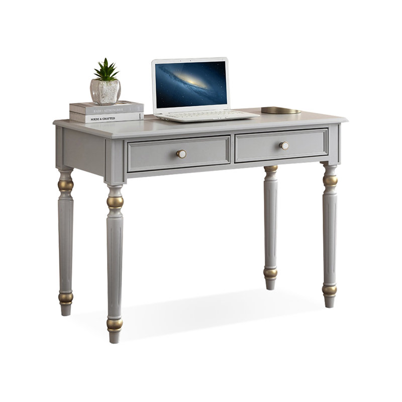 Bureau d'écriture rectangulaire en bois massif gris avec tiroirs, Gris, 29.92"H*47.24"W*19.69"D