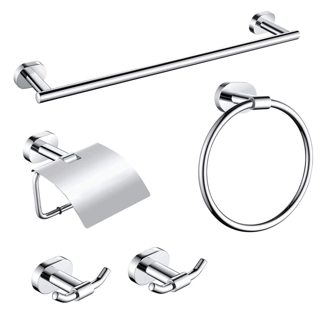 5 - Piece Bathroom Hardware Set with Towel Bar Towel Ring Toilet Paper Holder and Double Towel Hooks maiguoone
