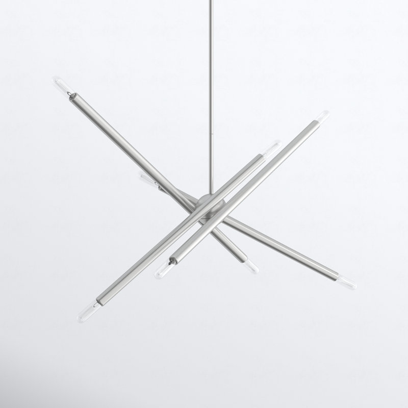 Poco 8 - Light Steel Dimmable Sputnik Modern Linear Chandelier, Brushed Nickel