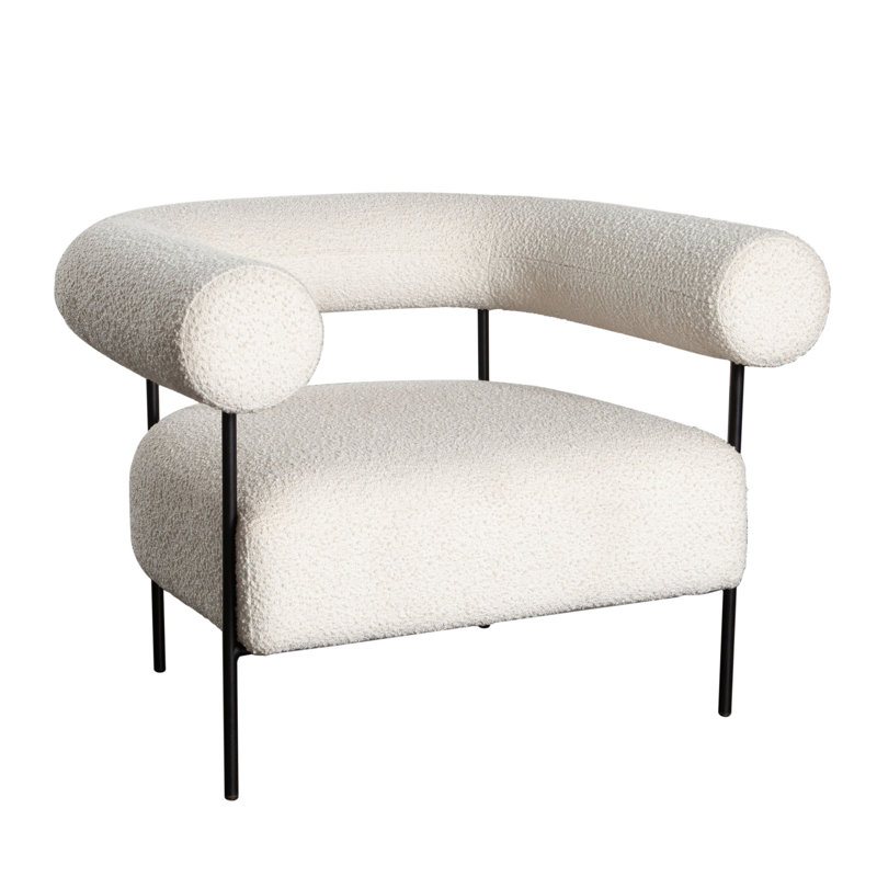 District Accent Chair In Ivory Boucle Fabric W/ Black Metal Frame