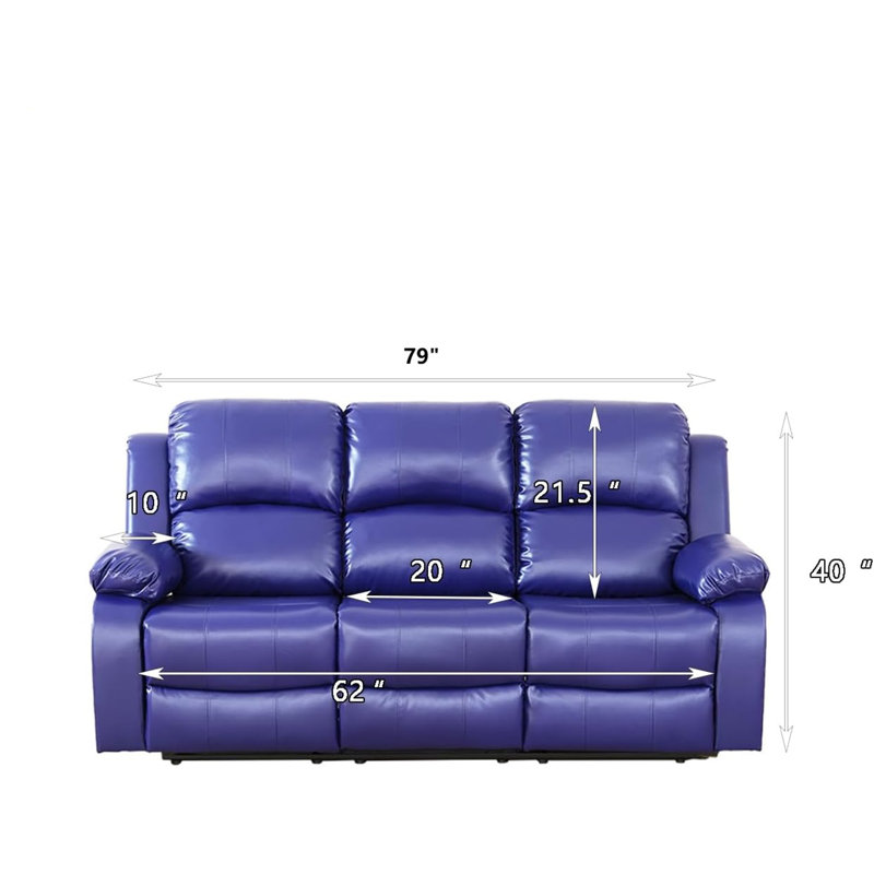 Canapé inclinable en cuir végétalien 79 "avec table rabattable Dayan de Dayan, Similicuir bleu marine