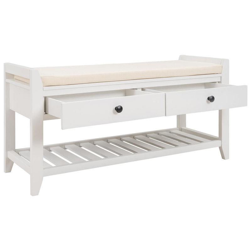 Shoe Rack With Cushioned Seat And Drawers, Multipurpose Entryway Storage Bench (White), White