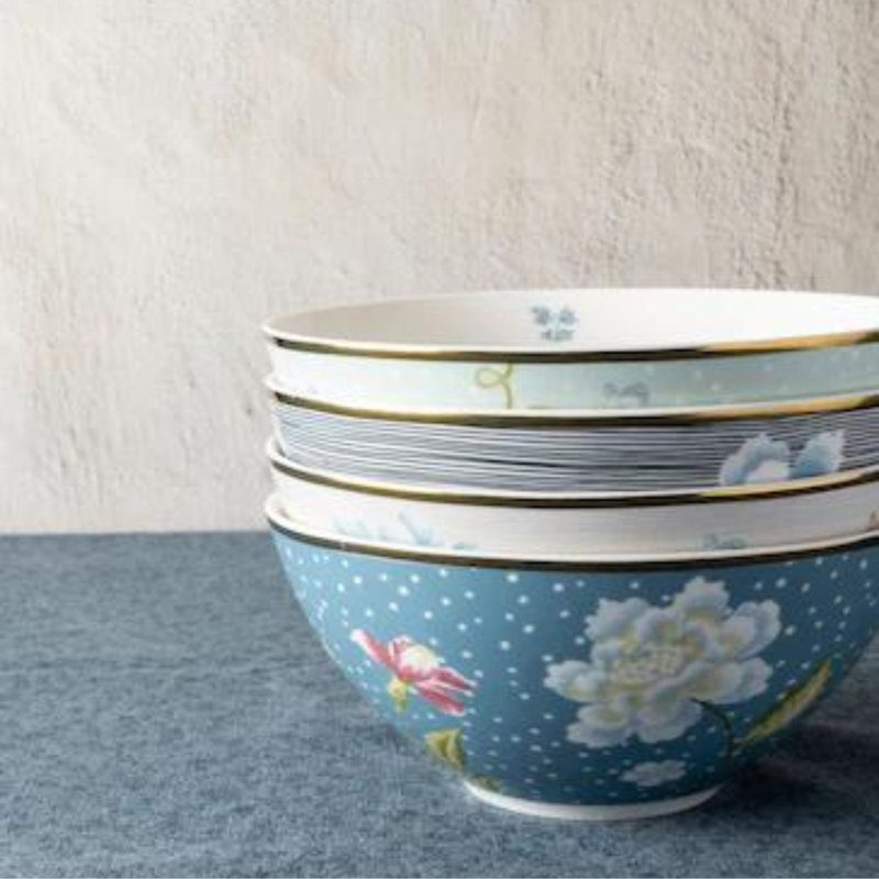 Heritage Blue and White Ceramic Cereal Bowls Set of 4