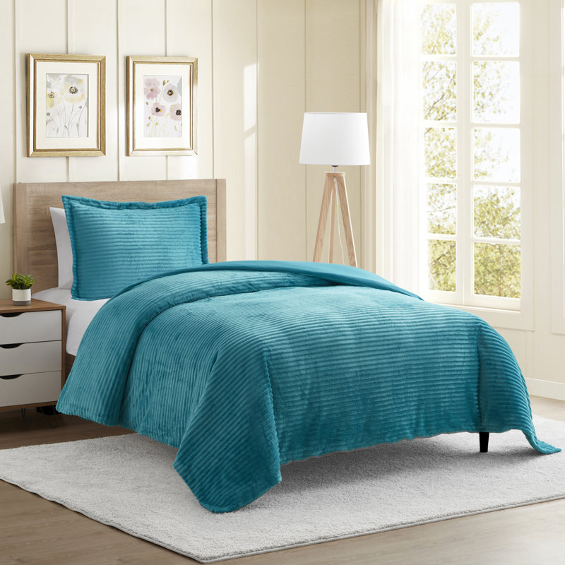 Ensemble de housse de couette réversible en microfibre , Sarcelle, Housse de couette simple + 1 taie décorative stan