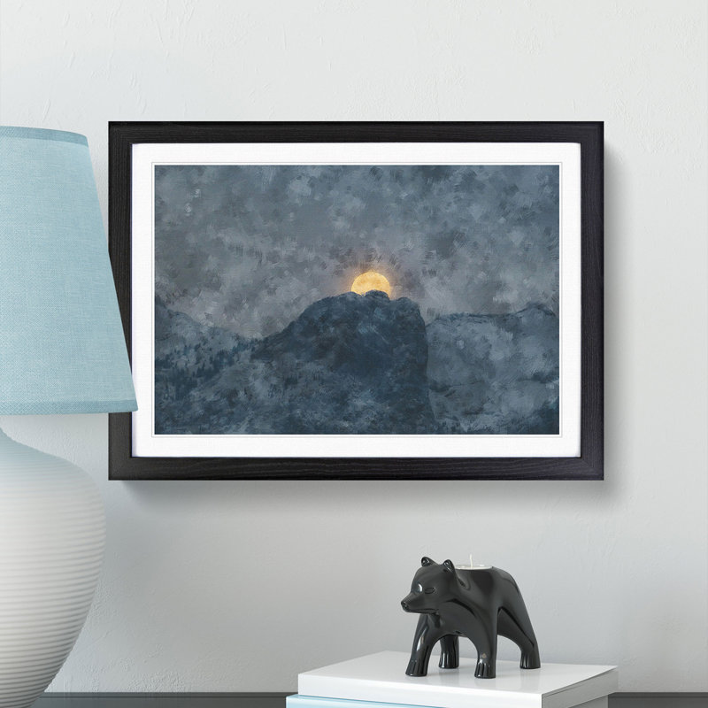 Moon Behind the Mountains in Canada - Picture Frame Painting Print, Black Framed, 45cm H x 63cm W x 2cm D