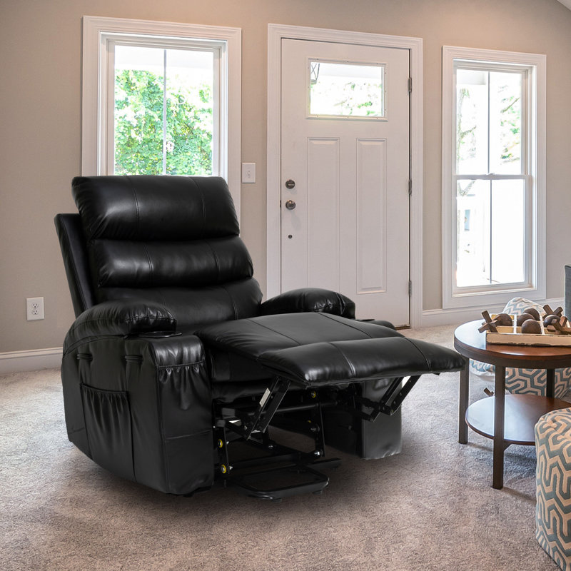 Geier PU Upholstered Heated Massage Chair,Lift Assistance, Black