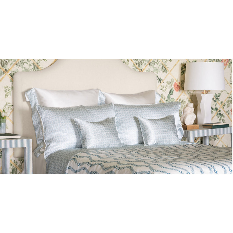 Rattan Silk Flat Sheet, King Flat Sheet, Blue/Ivory