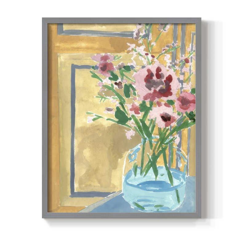 " Flowers In Bottle I ", Gray, 21" H x 17" W