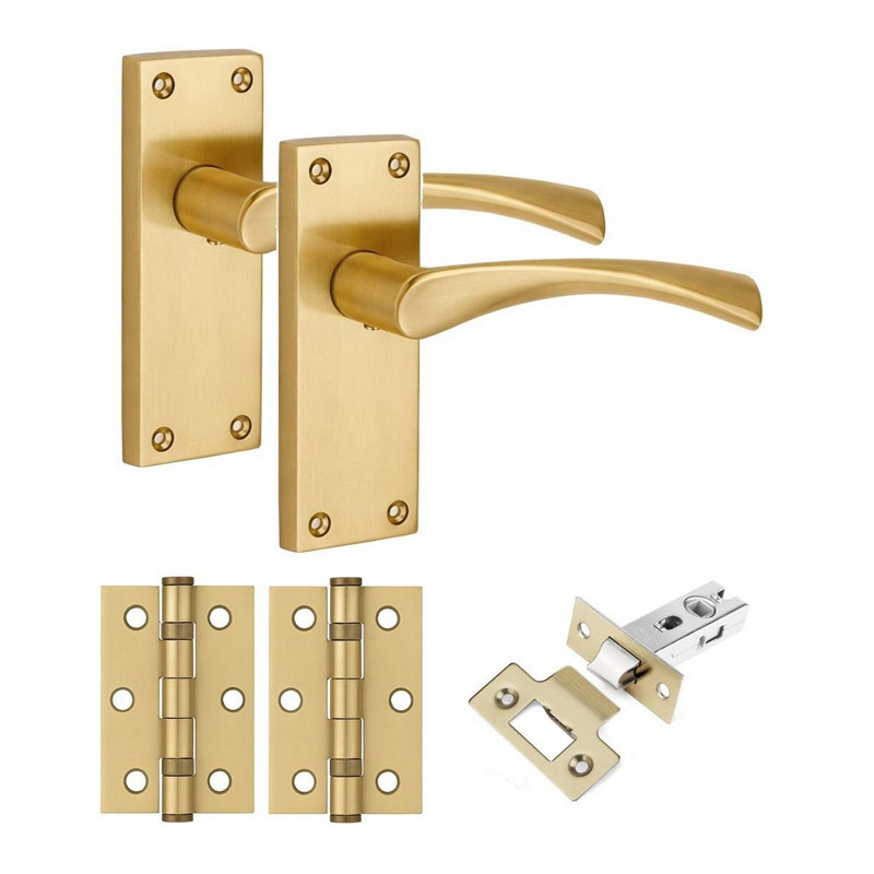 Golden Grace 1 Pair Victorian Design Astrid Door Handle Internal Pack Antique Brass Finish - Bathroom and Lock Set with Hinges - 120mm x 40mm