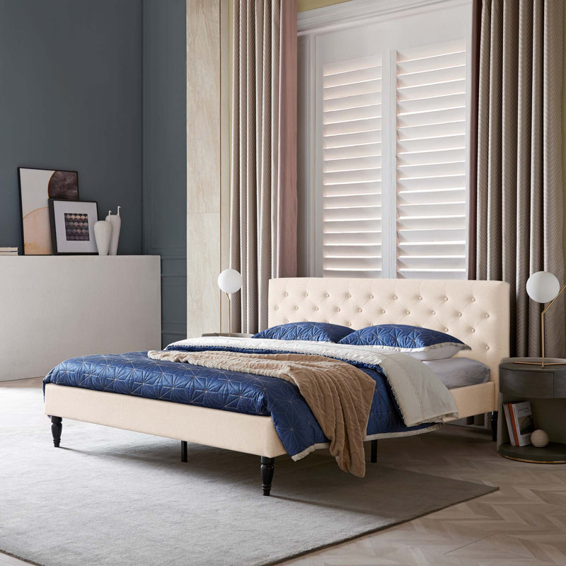 Très grand lit tapissier, Beige, Très grand