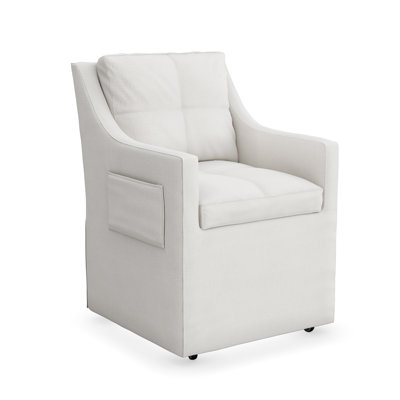 Luxurious White Upholstered Dining Armchair With Casters