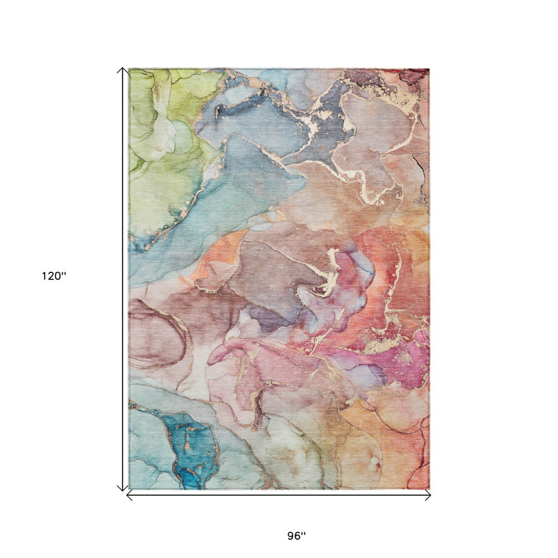 Tapis intérieur lavable abstrait bleu 8 pi x 10 pi HomeRoots, L 96 po x P 120 po