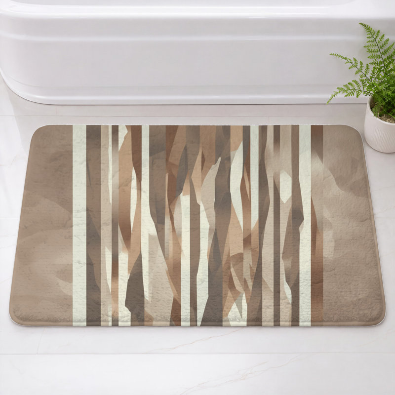 Tapis de bain abstrait à lignes vertes et brunes, L 24 po x L 17 po, Medium Brown Medium Green