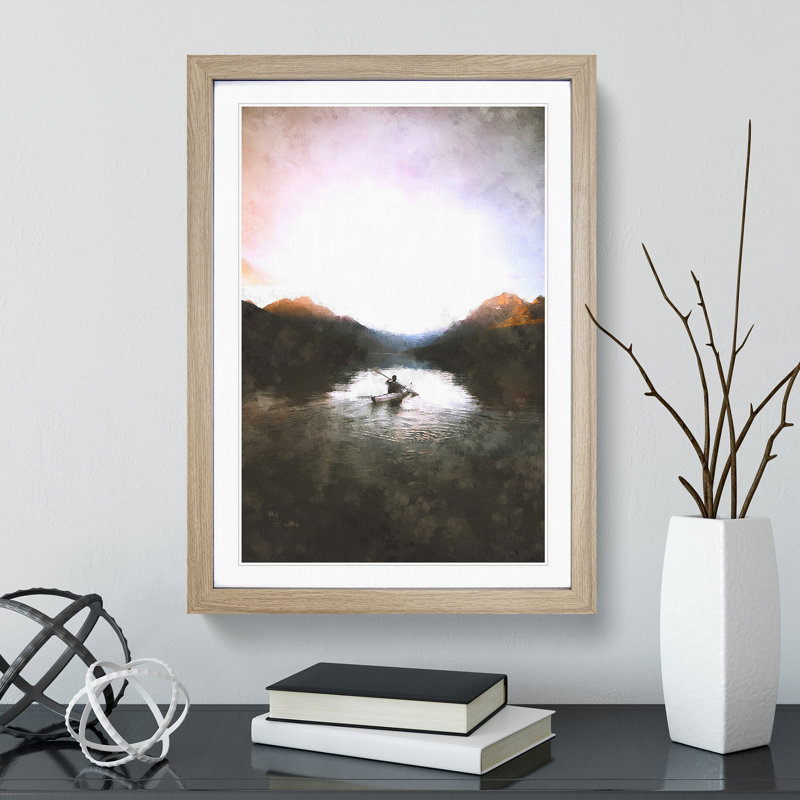 Kayaking Through the Mountains - Framed Print, 45cm H x 33cm W x 2cm D, Oak Framed