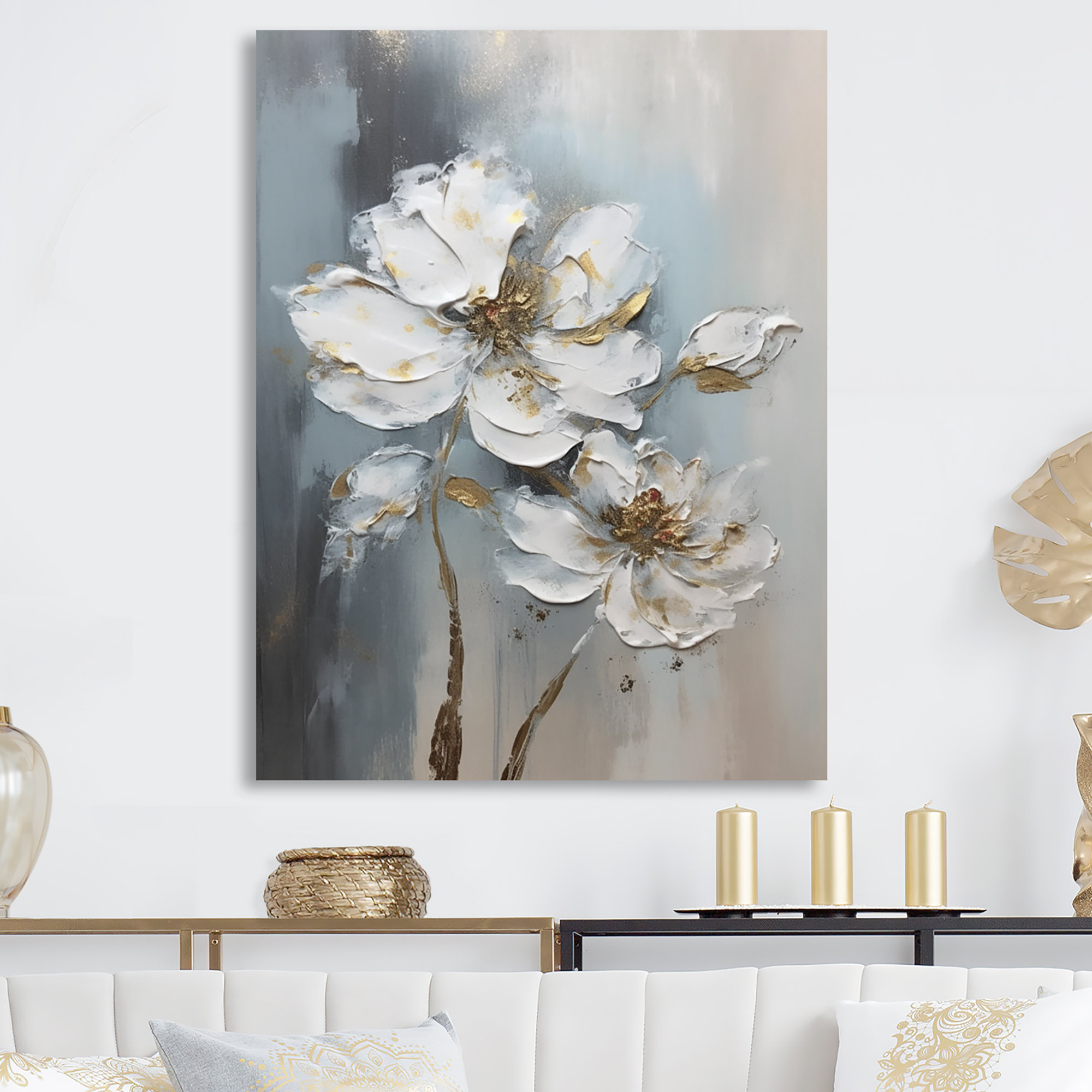 Mercer41 Melodies Of Daisy White And Gold On Metal Print | Wayfair