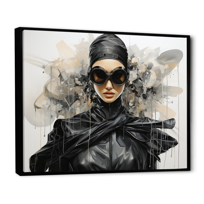 Art mural noir et gris mode futuriste III - Dior, Cadre flottant noir, H 16 po x l 32 po x P 1 po