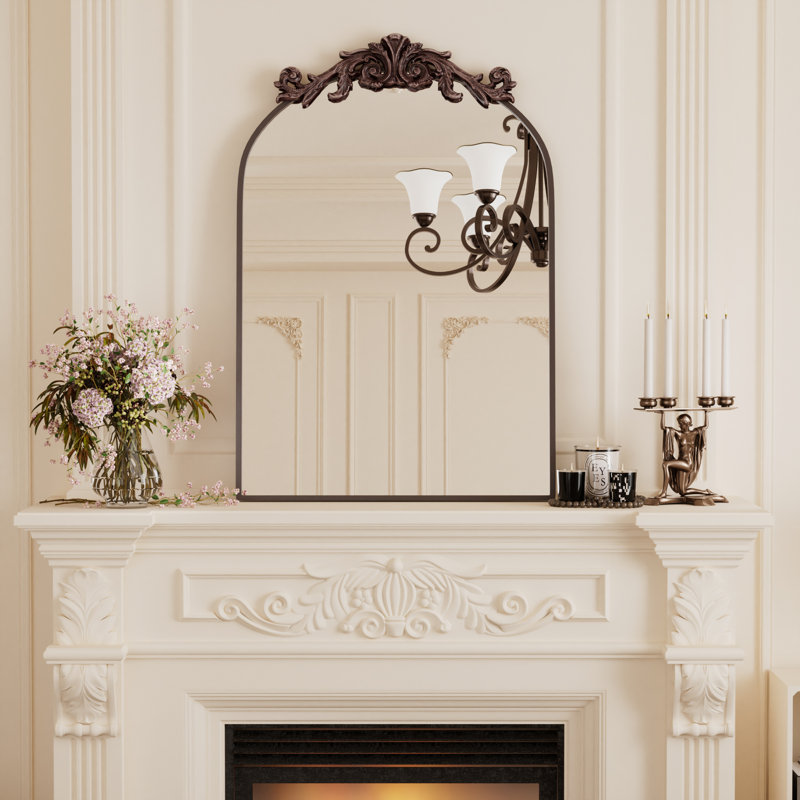Miroir de salle de bain brun antique antique arqué 19 po x 30 po Enville , 30 po x 19 po, Brun
