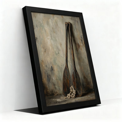 Art mural sur toile noir encadré pour le salon, la chambre à coucher, le bureau ou le vestibule - décoration murale décorative avec rames en bois