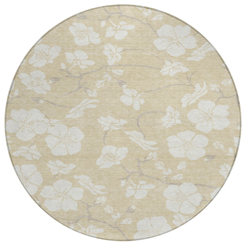Tapis rond 8 po beige et ivoire