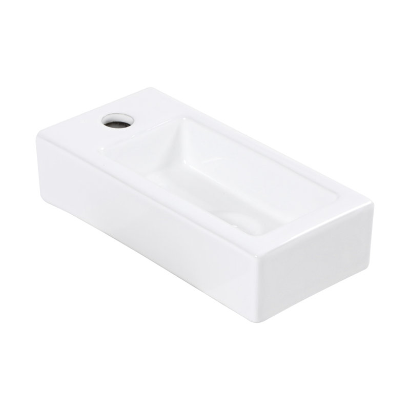 Lavabo de salle de bain mural 14,72 "L x 7,08" - Céramique blanche rectangulaire, teinture, faible absorbance d'eau, résistance aux acides, enchanteresse moderne avec trou de robinet rectangulaire 14,72 x 7,08