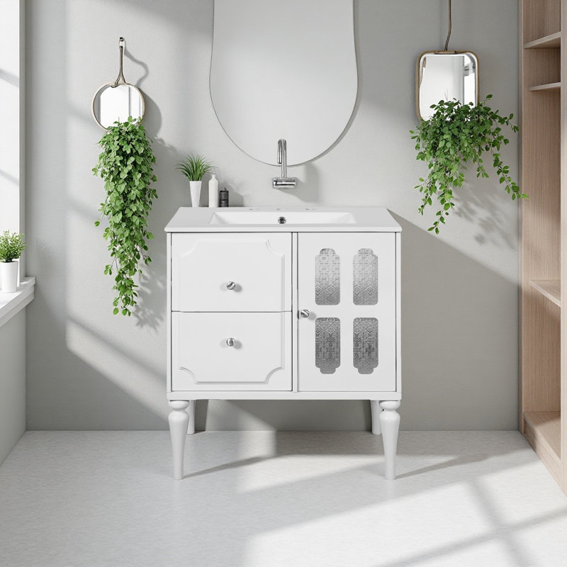 Meuble-lavabo de salle de bain autoportant 30 po avec lavabo en céramique 30 po Retro