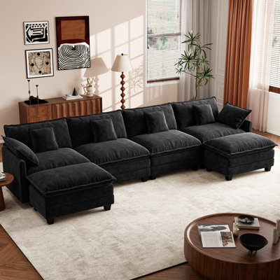 George 146.5" Modern 6 Seat Chenille U Shaped Modular Sectional Sofa With Two Ottomans