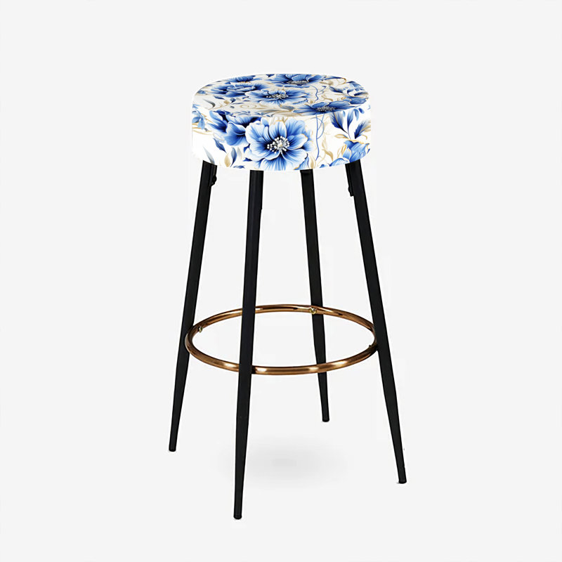 Ensemble de 2 tabourets de bar à motif Art nouveau victorien bleu cobalt