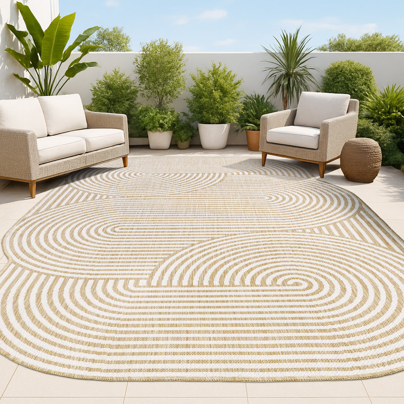Octaviah Modern Geometric Arch Stripe Cream/Natural Indoor/Outdoor Rug, Novelty 3'11" x 6'