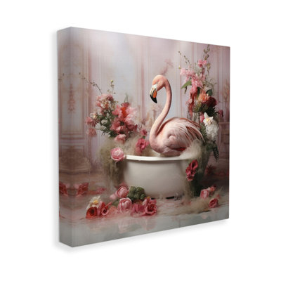 Flamingo in Stately Bathroom Canvas Wall Art by Lazar Studio