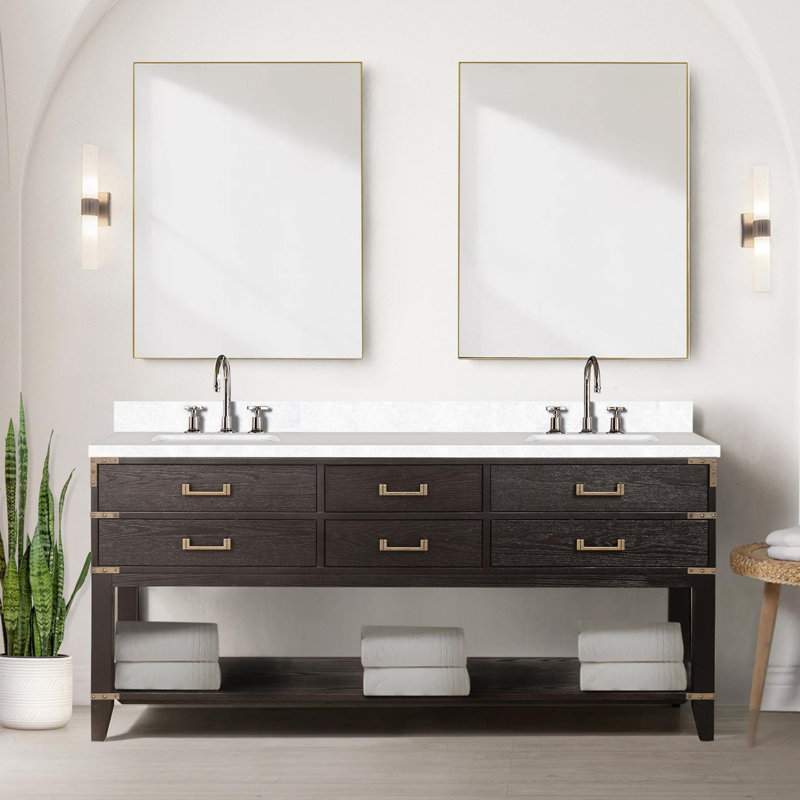 Meuble-lavabo double avec plateau en marbre de culture