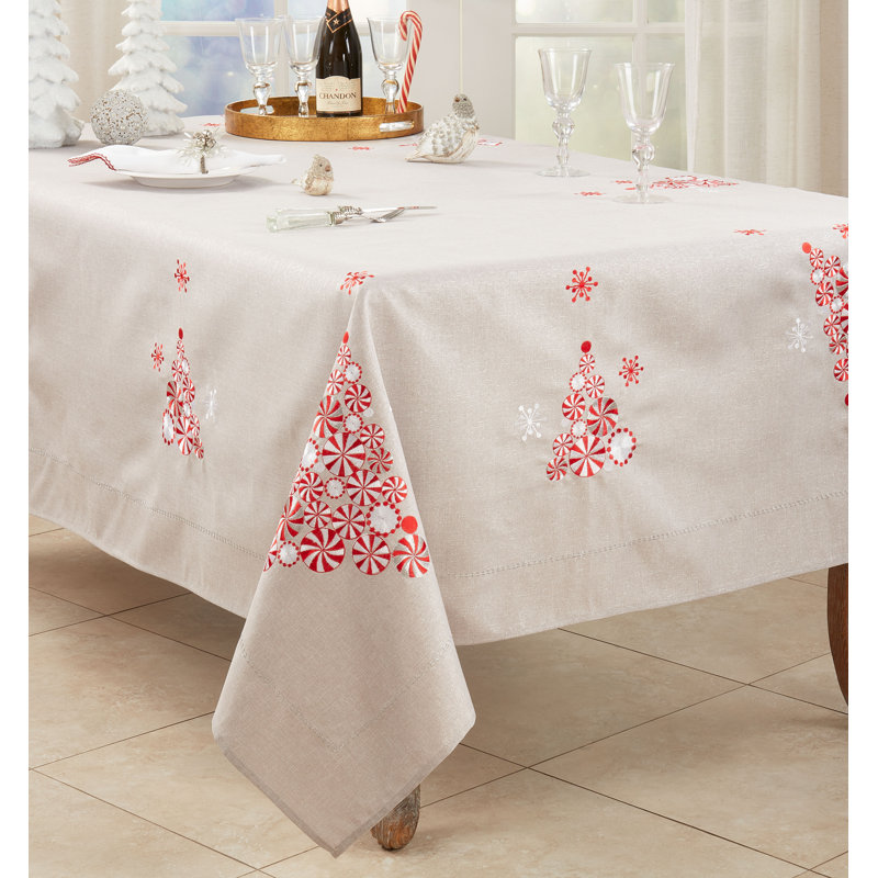 Rectangular_Tablecloth With Peppermint Christmas Tree Design, 104" L x 65" W