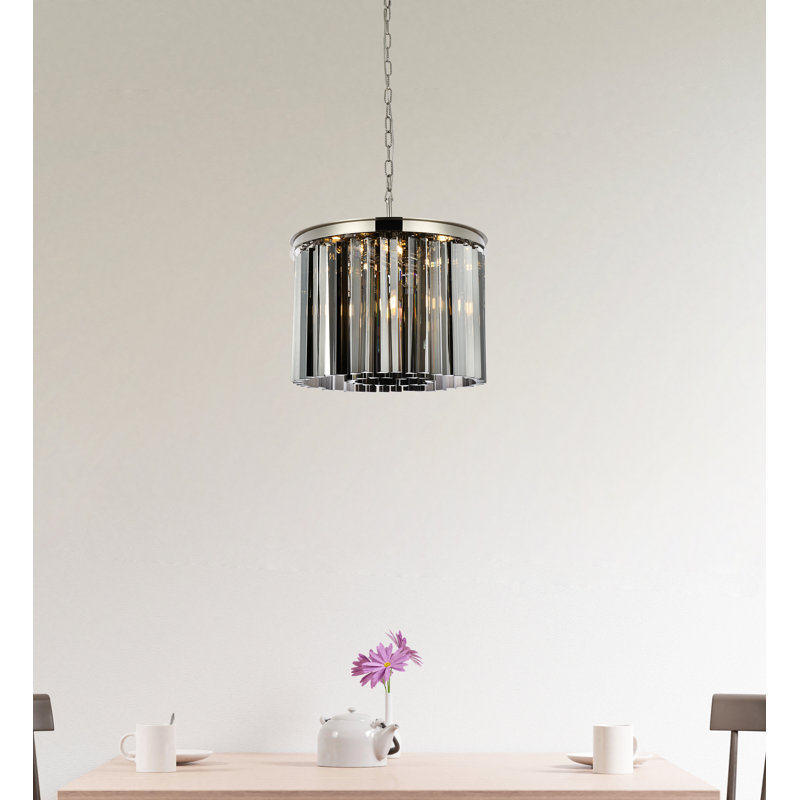 Lustre cylindrique unique à 6 lumières Yazmin, Abat-jour argenté (gris), Nickel poli