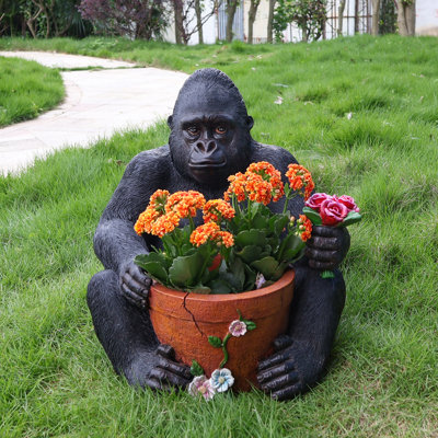 Jardin d'extérieur - Sculpture de jardin de chimpanzés - Statue de jardin unique, ornement de pelouse intéressant pour un aménagement paysager créatif