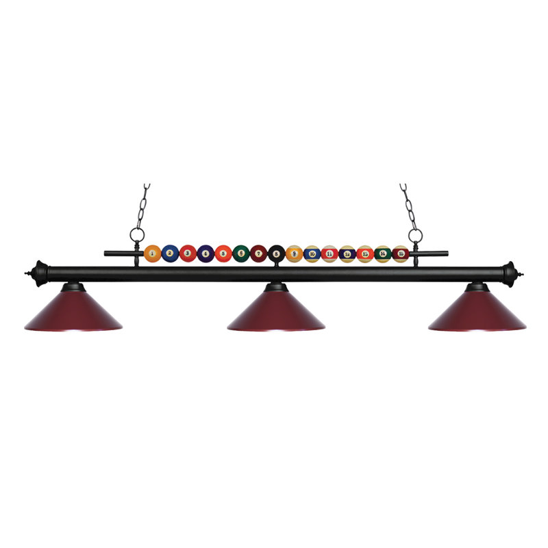 Luminaire suspendu linéaire à 3 lumières pour table de billard Chapa, Noir mat, Laiton poli