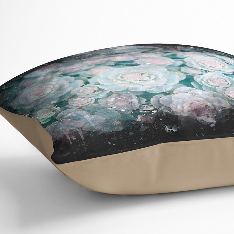 Succulent Plants Paint Splash Cushion with Filling, 40cm H x 40cm W x 15cm D, Stone
