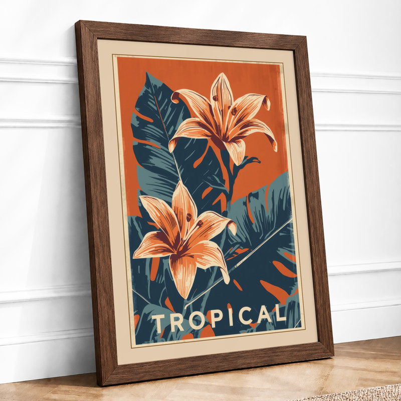 Tropical Lilies Art Deco - Print, Walnut, A1 - 84.1 x 59.4 cm