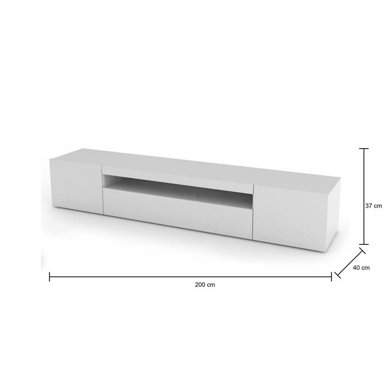 Tv Stand Jesse, Low Sideboard For Living Room With 3 Doors, Tv Stand Base, Cm 200X40H37, White