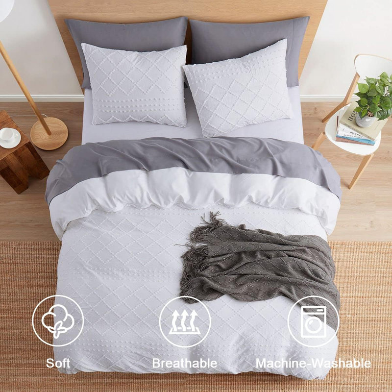 Soft All-Season Duvet Cover Set with Comforter Insert and Shams, Twin, White