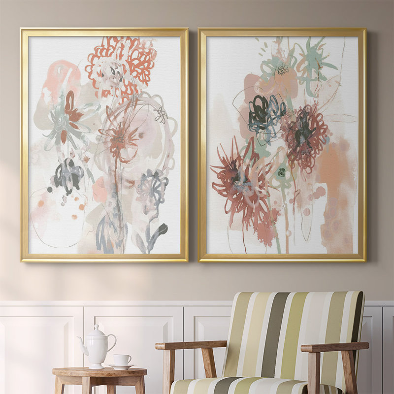 «Petal Drift III», ensemble de 2 reproductions de cadres rectangulaires sur toile, Or, H 24,5 po x l 37 po x P 1,25 po