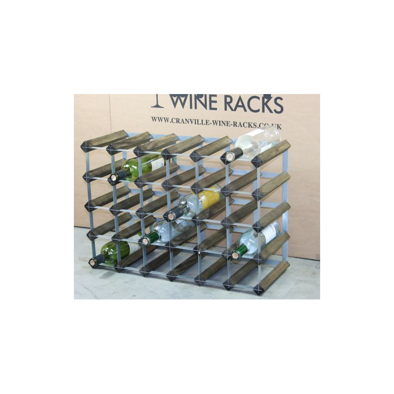 Felica 30 Bottle Floor Wine Bottle Rack, Walnut Stained Pine / Galvanised Steel