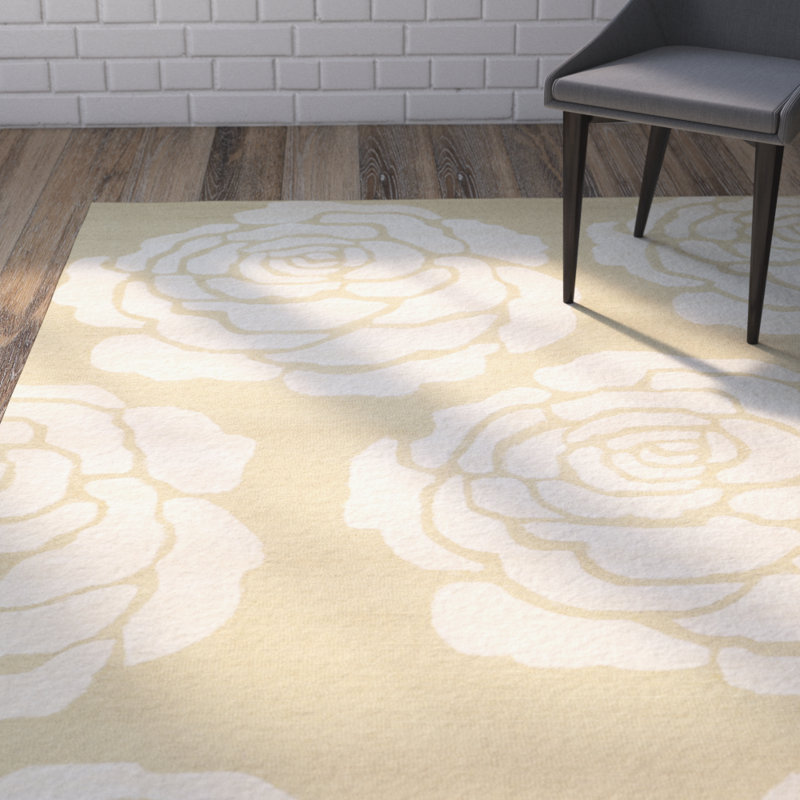 Cannen Hand Tufted Wool Floral Rug, Rectangle 6' x 9'