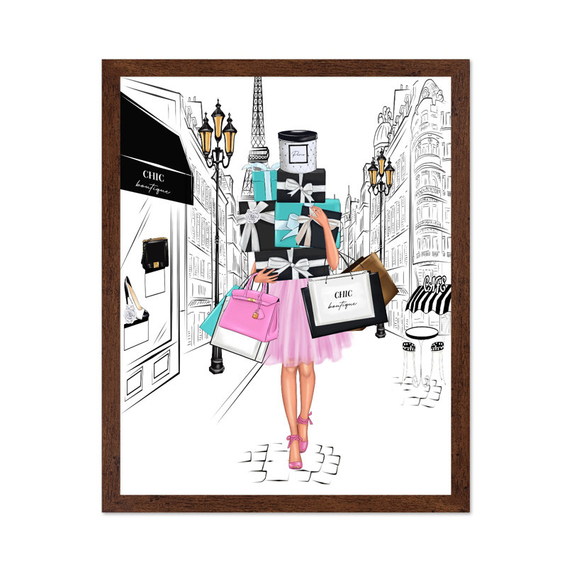 Dame avec sacs à provisions No2, 24"H x 32"W, Poster, Brown Framed