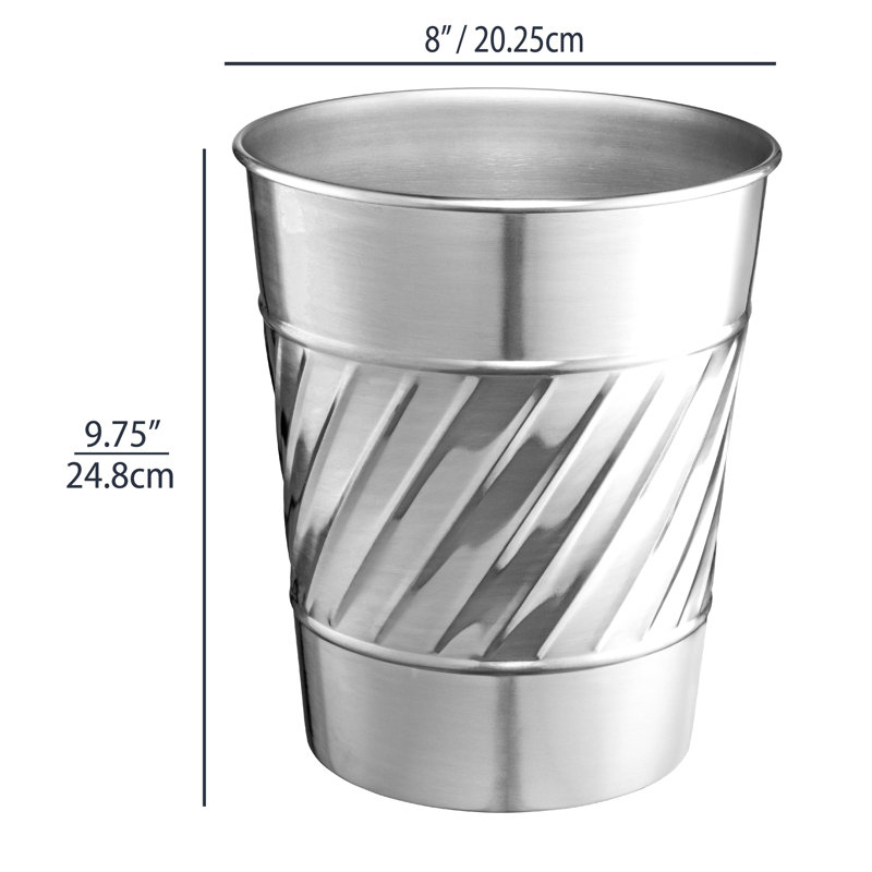Nickel Chrome Handcrafted Wave Embossed Metal Wastebasket