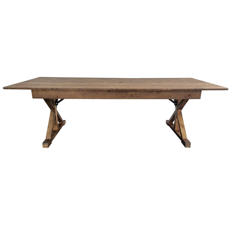 Eternity Rectangular Solid Pine Farm Dining Table with Folding X-Style Legs, 40.25" W X 96" L, Rustic Pine