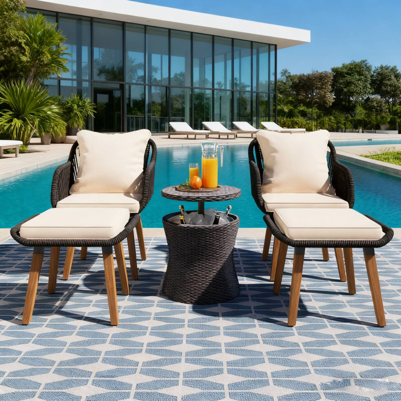 Ensemble 5 pièces de chaises de patio pour la terrasse, Coussin beige, structure noire