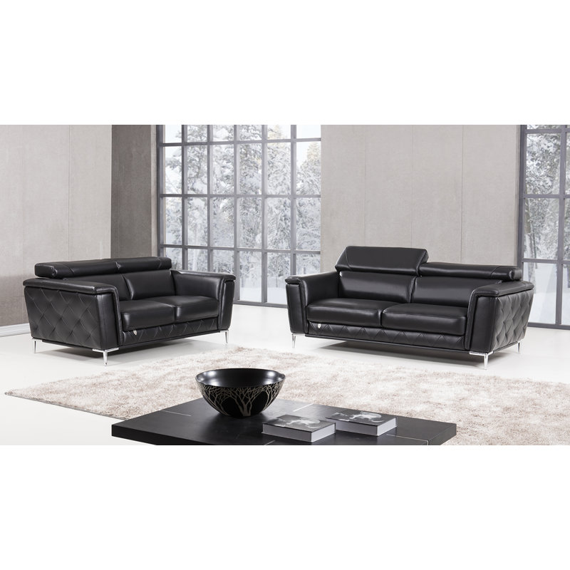 Fauteuil club en cuir à grain large 46 po Barnhan, Cuir véritable noir